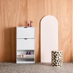 Sapateira decorativa em madeira com 3 gavetas