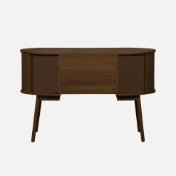Secretária oval com efeito de madeira com 2 espaços de arrumação, 120cm