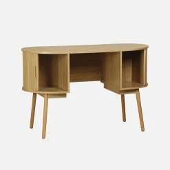 Secretária oval com efeito de madeira com 2 espaços de arrumação, 120cm