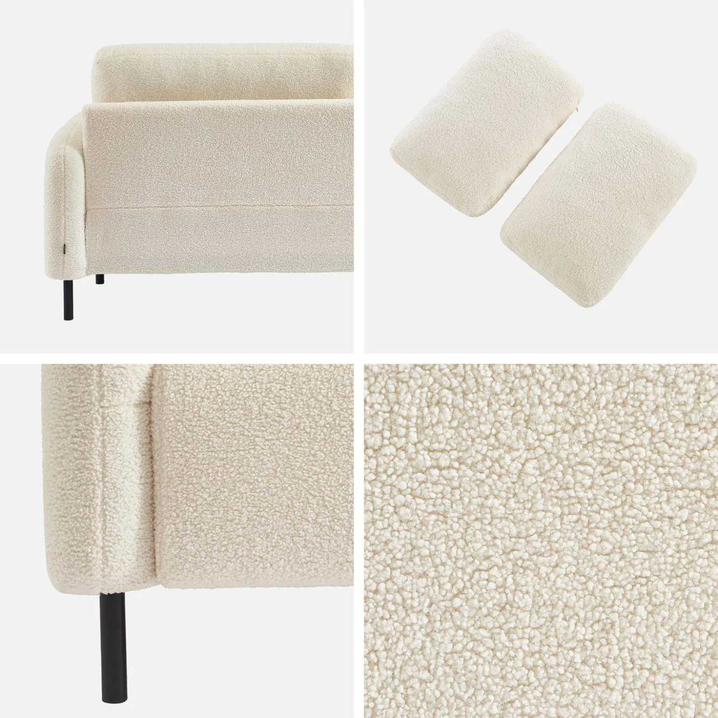 Sofá boucle e base de metal, 3 lugares