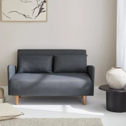 Sofá-cama com pés em madeira, 2 lugares