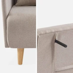 Sofá-cama com pés em madeira, 2 lugares