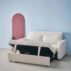 Sofá-cama conversível em tecido bouclé, 2 lugares