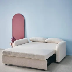 Sofá-cama conversível em tecido bouclé, 2 lugares