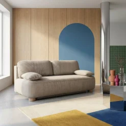 Sofá-cama conversível em veludo canelado, 3 lugares