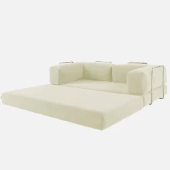 Sofá-cama conversível em veludo canelado com estrutura cromada, 3 lugares