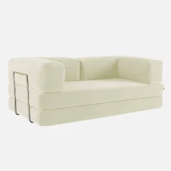 Sofá-cama conversível em veludo canelado com estrutura cromada, 3 lugares