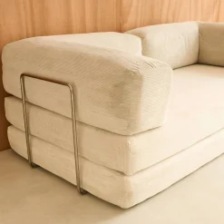 Sofá-cama conversível em veludo canelado com estrutura cromada, 3 lugares