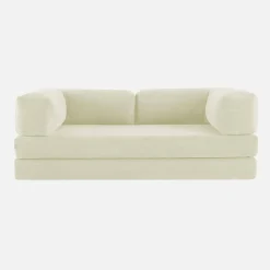 Sofá-cama conversível em veludo canelado com estrutura cromada, 3 lugares