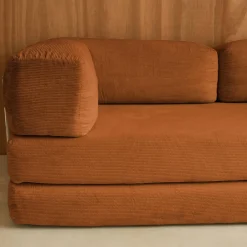 Sofá-cama conversível em veludo canelado com estrutura cromada, 3 lugares