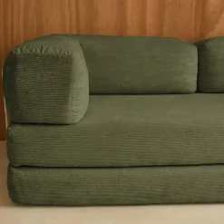 Sofá-cama conversível em veludo canelado com estrutura cromada, 3 lugares