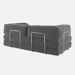 Sofá-cama conversível em veludo canelado com estrutura cromada, 3 lugares