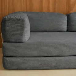 Sofá-cama conversível em veludo canelado com estrutura cromada, 3 lugares