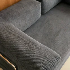 Sofá-cama conversível em veludo canelado com estrutura cromada, 3 lugares