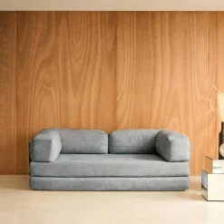 Sofá-cama conversível em veludo canelado com estrutura cromada, 3 lugares