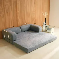 Sofá-cama conversível em veludo canelado com estrutura cromada, 3 lugares