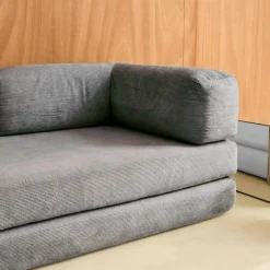 Sofá-cama conversível em veludo canelado com estrutura cromada, 3 lugares