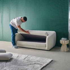 Sofá-cama conversível tecido chenille, 2 lugares
