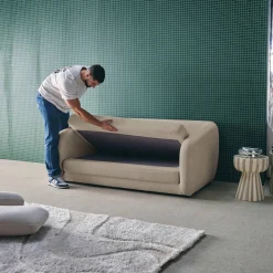 Sofá-cama conversível tecido chenille, 2 lugares