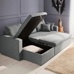 Sofá-cama de canto em tecido, 3 lugares