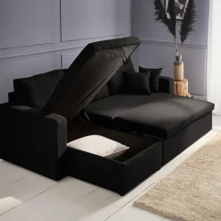 Sofá-cama de canto em tecido, 3 lugares