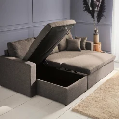 Sofá-cama de canto em tecido, 3 lugares