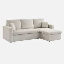 Sofá-cama de canto em veludo canelado, 3 lugares