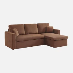 Sofá-cama de canto em veludo canelado, 3 lugares