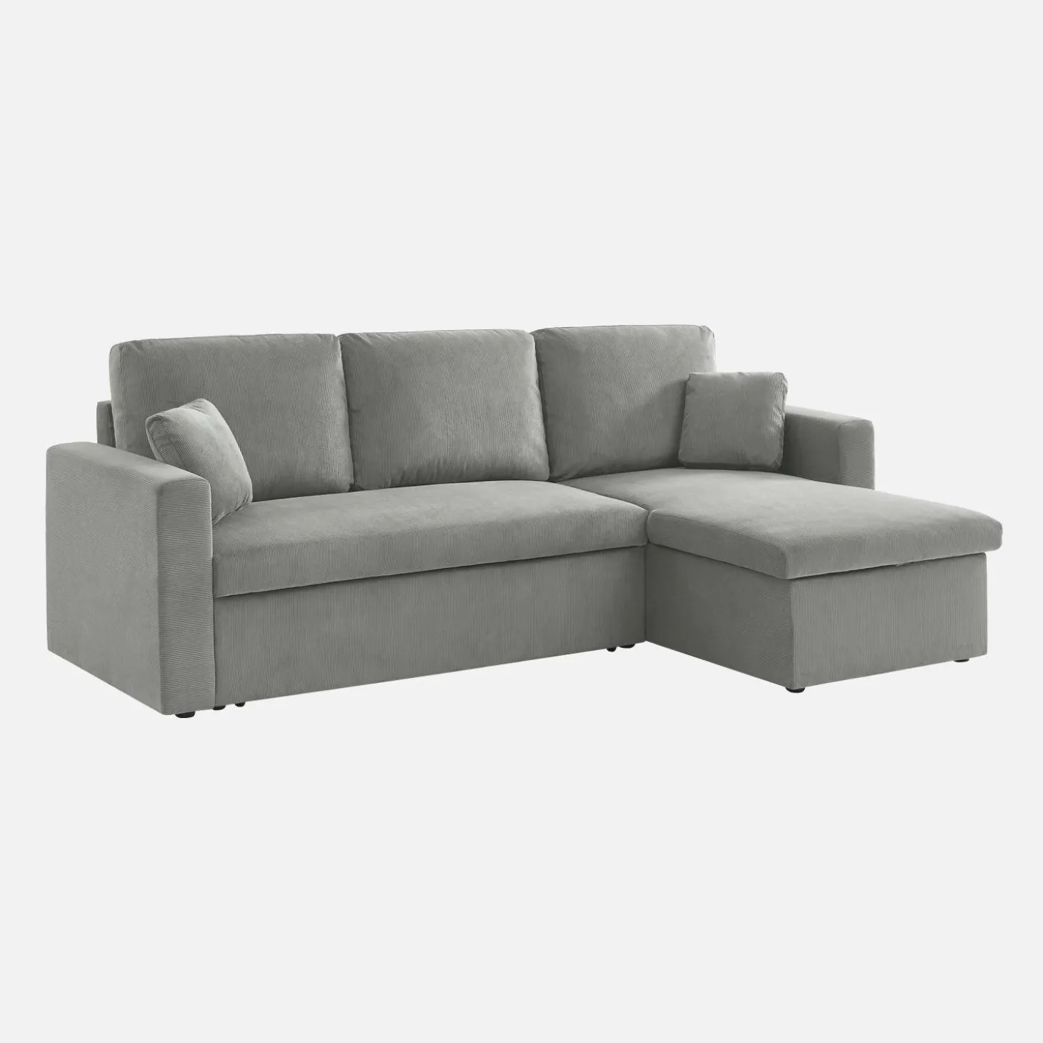 Sofá-cama de canto em veludo canelado, 3 lugares