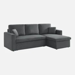 Sofá-cama de canto em veludo canelado, 3 lugares