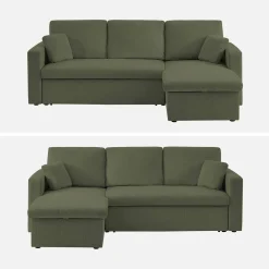 Sofá-cama de canto em veludo canelado, 3 lugares