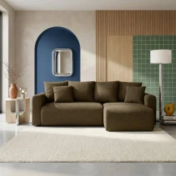 Sofá-cama de canto reversível em tecido chenille, 3 lugares