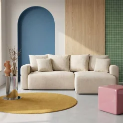 Sofá-cama de canto reversível em tecido chenille, 3 lugares