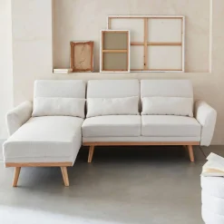 Sofá-cama de canto reversível em tecido bouclé, 3 lugares