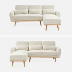 Sofá-cama de canto reversível em tecido bouclé, 3 lugares