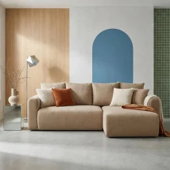 Sofá-cama de canto reversível em tecido chenille, 3 lugares