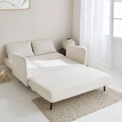 Sofá-cama em tecido bouclé, 2 lugares