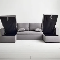 Sofá-cama em tecido com arrumação, 4 lugares