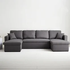 Sofá-cama em tecido com arrumação, 4 lugares
