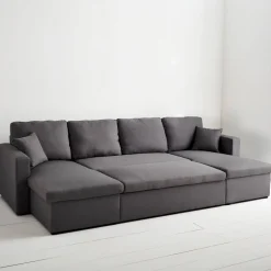 Sofá-cama em tecido com arrumação, 4 lugares