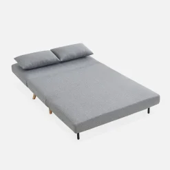 Sofá-cama em tecido com pés em madeira, 2 lugares