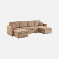 Sofá-cama em veludo canelado com arrumação, 4 lugares