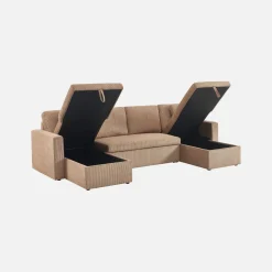 Sofá-cama em veludo canelado com arrumação, 4 lugares