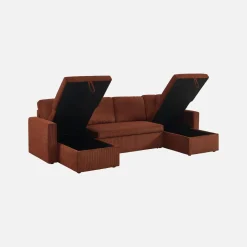 Sofá-cama em veludo canelado com arrumação, 4 lugares