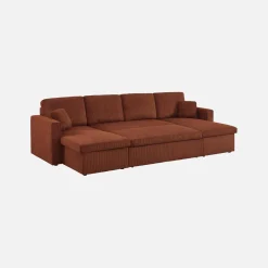 Sofá-cama em veludo canelado com arrumação, 4 lugares