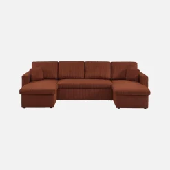 Sofá-cama em veludo canelado com arrumação, 4 lugares