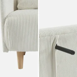 Sofá-cama em veludo canelado com pernas de madeira de 2 lugares
