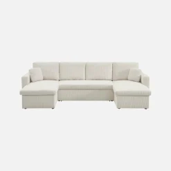 Sofá-cama em veludo canelado com arrumação, 4 lugares