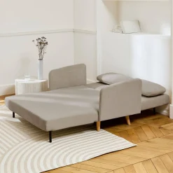 Sofá-cama em veludo canelado fino, 2 lugares