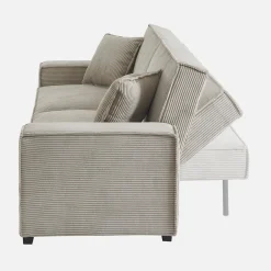 Sofá-cama em veludo canelado grosso, 3 lugares
